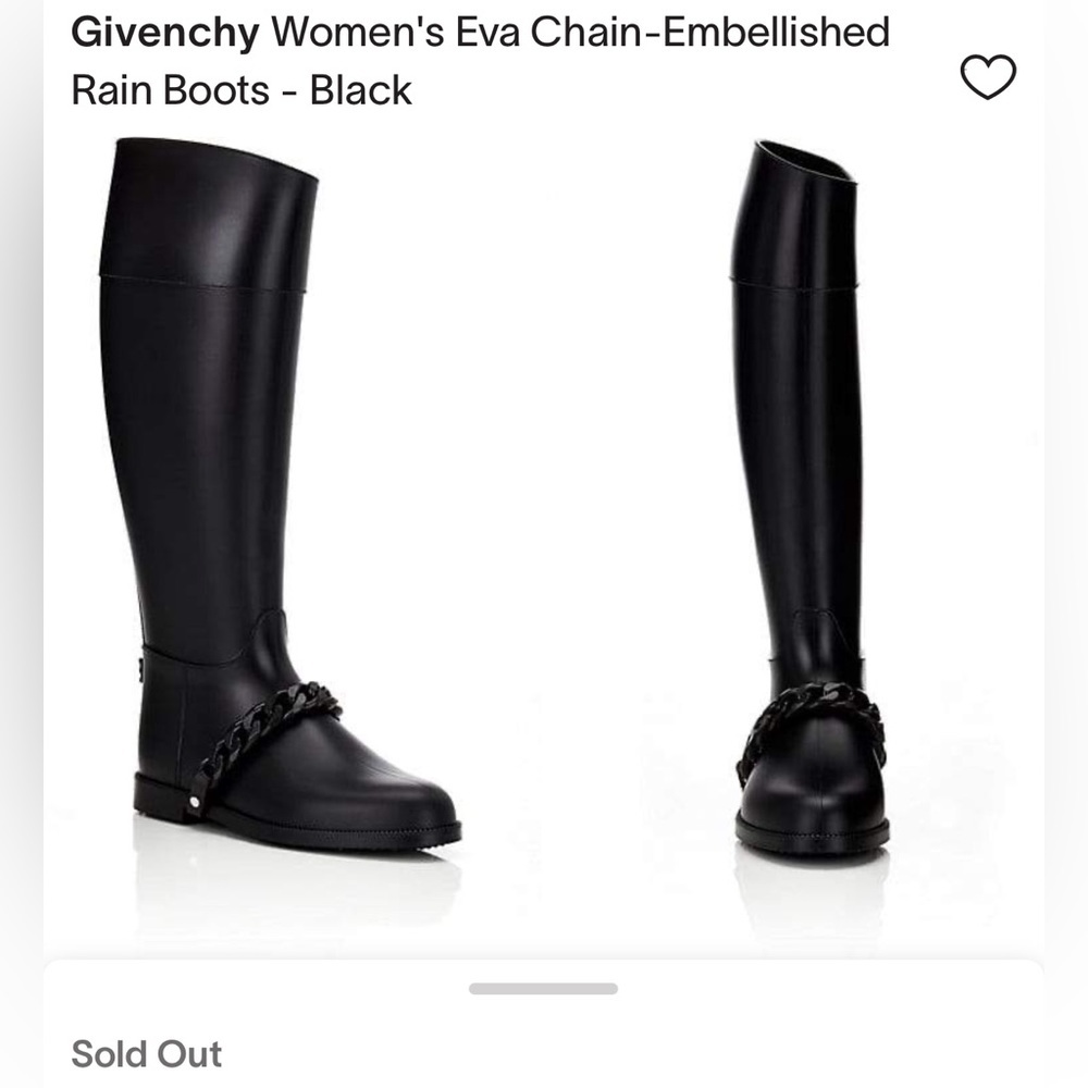 Givenchy Eva Knee High Rubber Boots Black Removable Chain Womens 8.5 Chunky - Picture 3 of 8